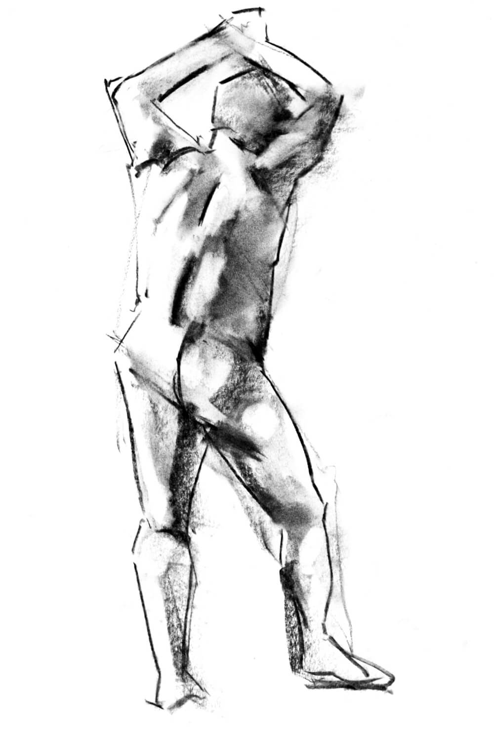 charcoal drawing of a mans back